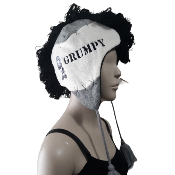 Walt Disney World Grumpy Embroidered Mohawk Tassel Winter GreyBlack Ear Flap - Picture 1 of 15